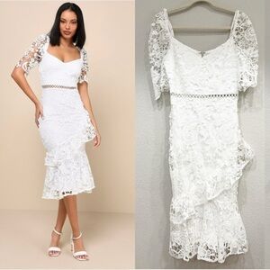 yours evermore cream swiss dot ruffled midi dress Lulus | Dresses | Lulus In Cream Size Xl Nwt Sweetheart Floor-Length Lace and Apparel Color:Black Pick N Mix Ladies dresses shoulder straps allow for